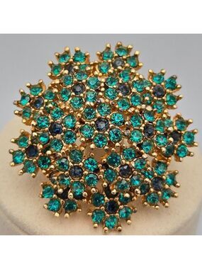 Sphinx Aquamarine Crystal Vintage Pin Gold-Plated Brooch Estate Sale Rare